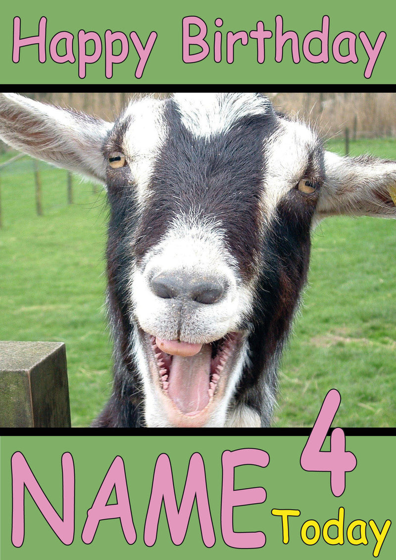 Happy Goat Funny Kids Adult Personalised Birthday Card Gift Present