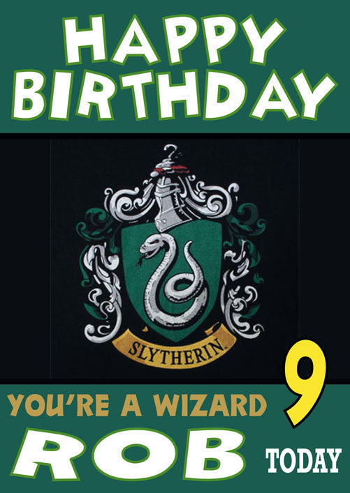 Harry Potter Slytherin House THEME INSPIRED Kids Adult Personalised Birthday Card – Harry Potter Slytherin House Theme Inspired Kids Adult Personalised Birthday