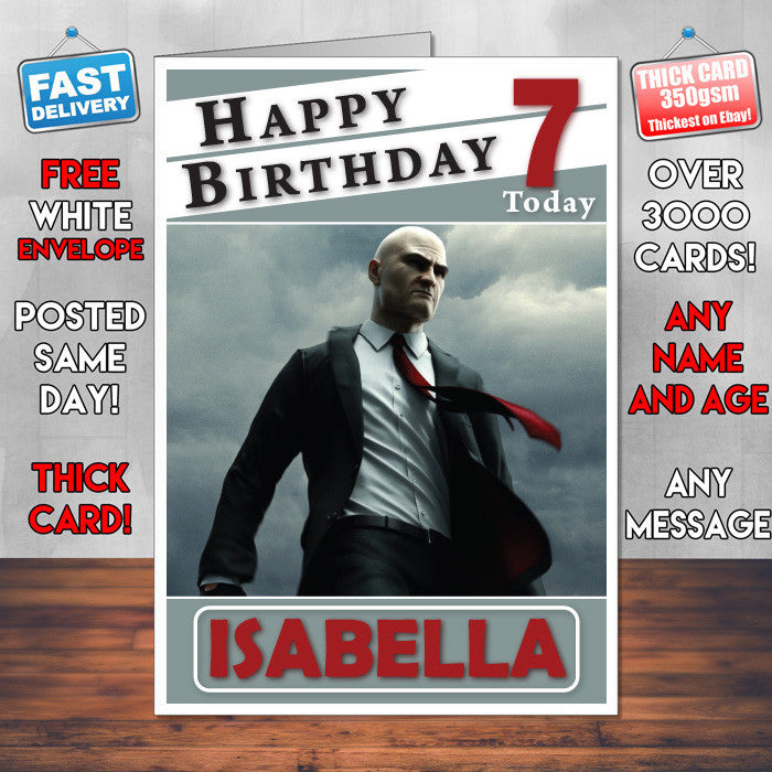 Personalised Hitman Absolution 1 Inspired Style Game Kids Inspired Birthday Card (SA)