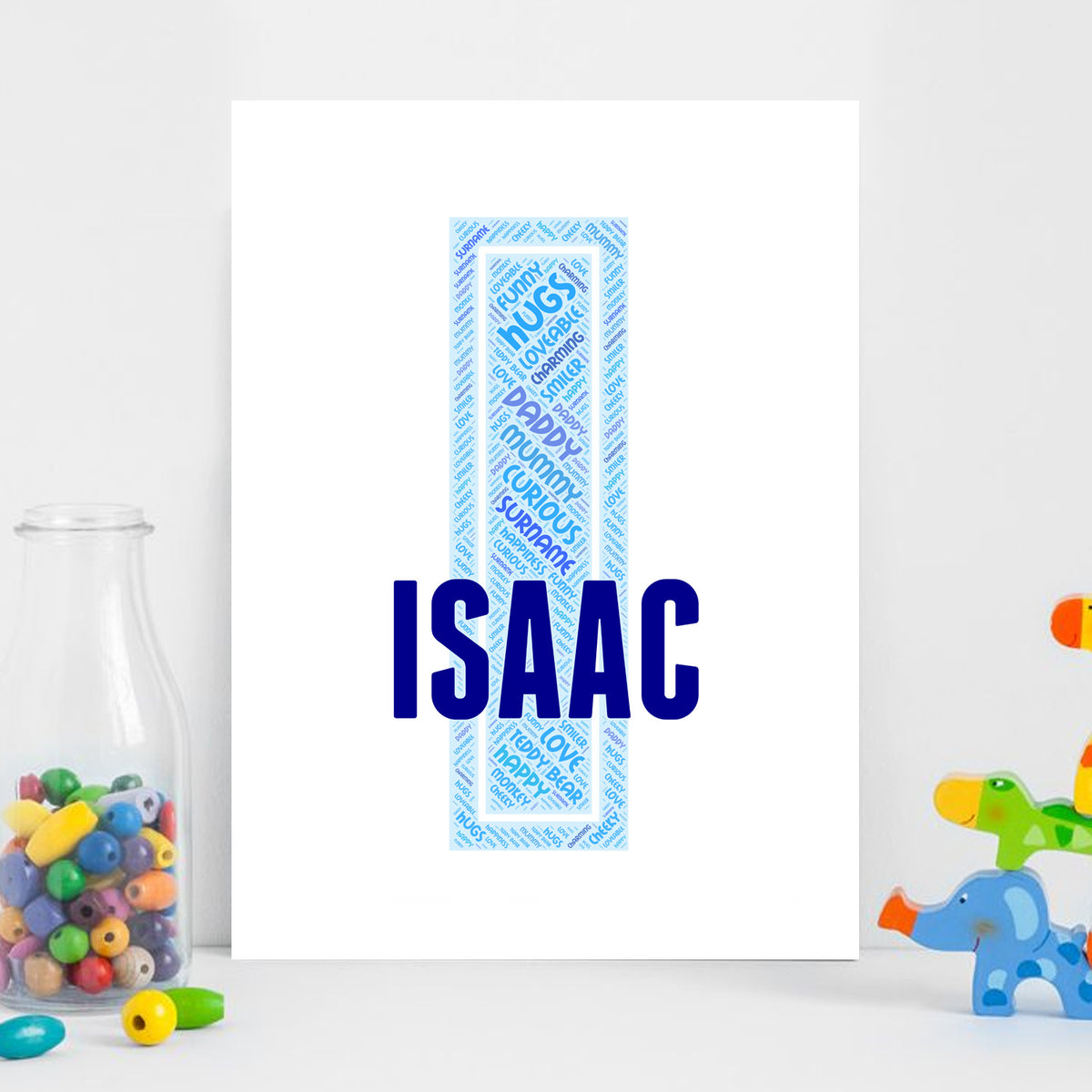 Personalised Name Word Art Poster Print Blue Letter I – Personalised name word art print, blue letter I, print only