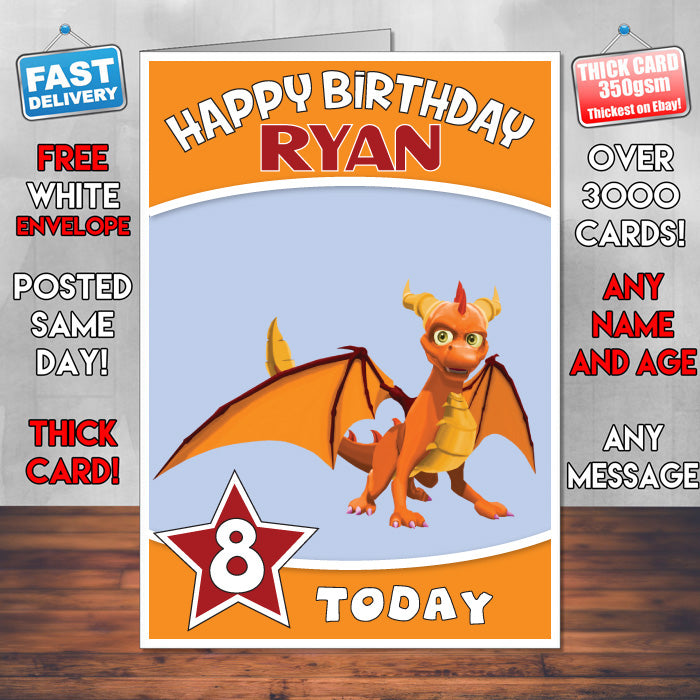 Ignitus 2 Spyro Inspired Theme Personalised Kids Inspired Birthday Card (SA060917) β Ignitus 2 Spyro Inspired Theme Personalised Birthday Card β personalised Birthday Card