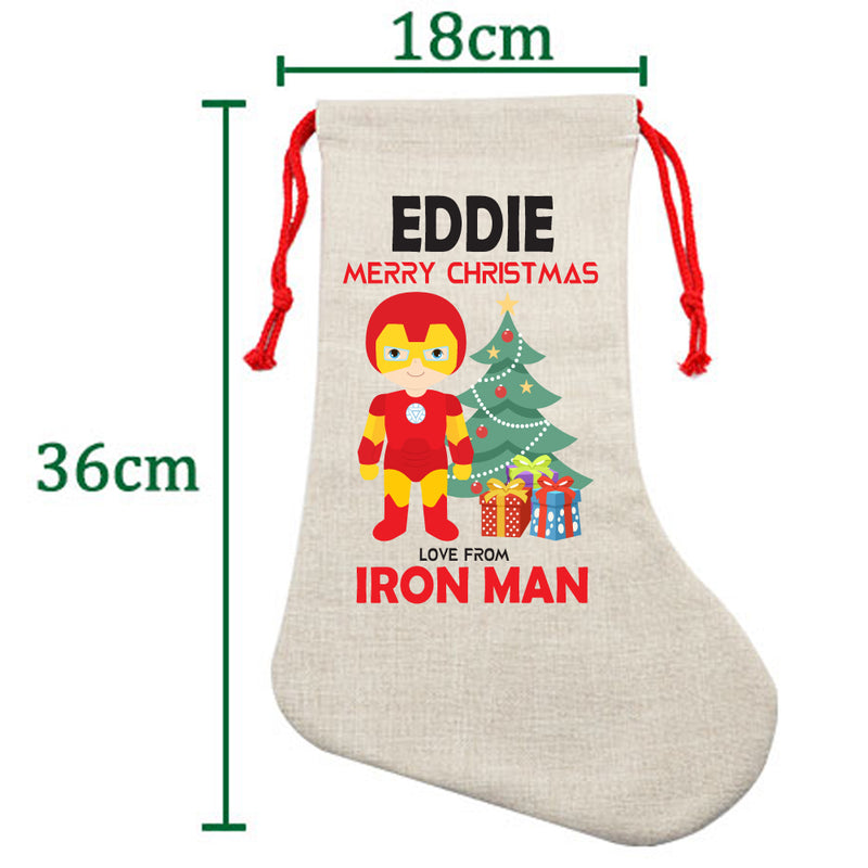 PERSONALISED Cartoon Inspired Super Hero Machine man EDDIE HIGH QUALITY Large CHRISTMAS STOCKING - Any Name you want!