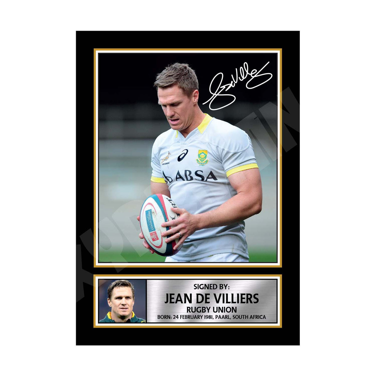 JEAN DE VILLIERS 1 Rugby Player Printed Signature Print – Jean DE Villiers 1 Rugby Player Printed Signature Print – A1 Print Only