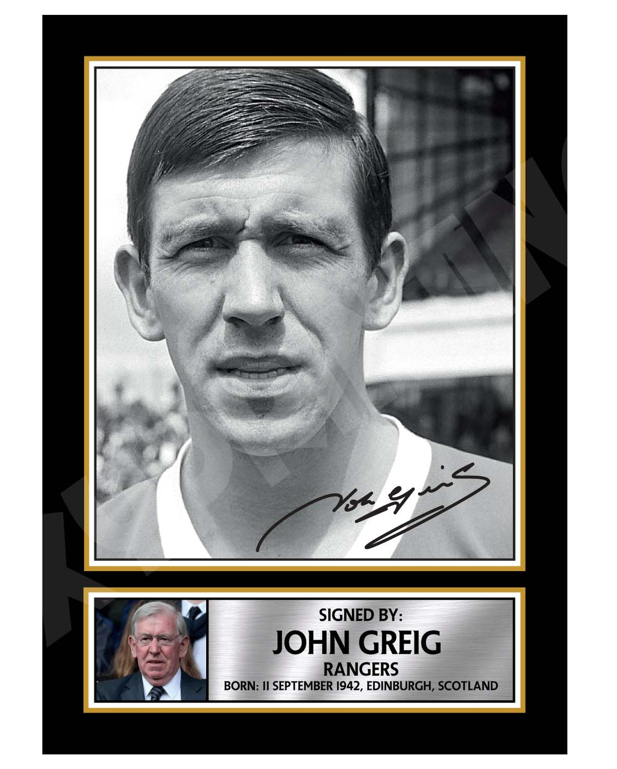 JOHN GREIG 1 Football Player Printed Signature Print – John Greig 1 Football Player Printed Signature Print – A1 Print Only