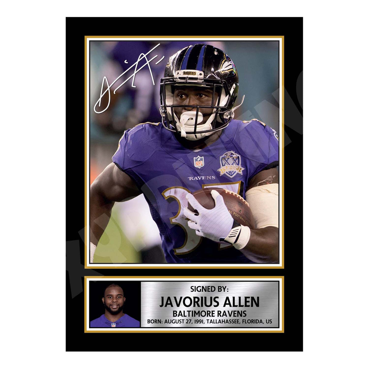 Javorius Allen 1 American Football Printed Signature Print – A1 Print Only