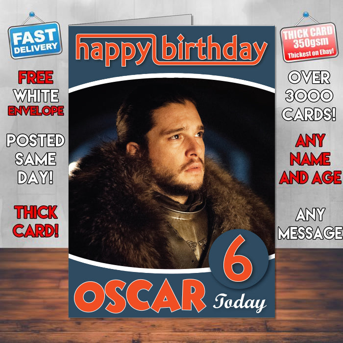 Jon Snow INSPIRED STYLE Game Of Thrones Season 7 Theme Style Personalised Kids Inspired Movie Birthday Card (SA)