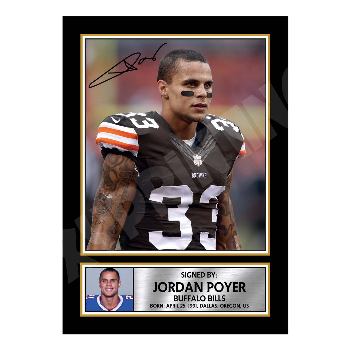 Jordan Poyer 1 Limited Edition Football Signed Print - American Footballer