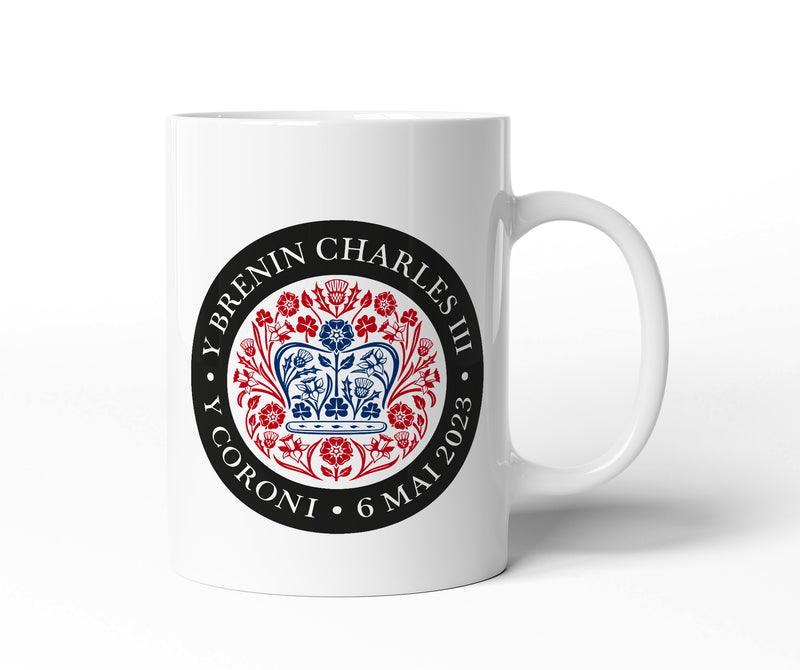 King Charles Coronation Official WELSH Black Red And Blue Logo Mug
