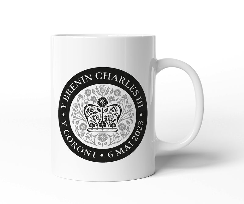 King Charles Coronation Official WELSH Black White Logo Mug