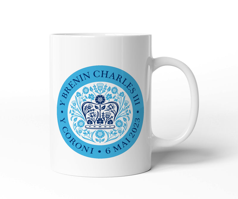 King Charles Coronation Official WELSH Blue Logo Mug