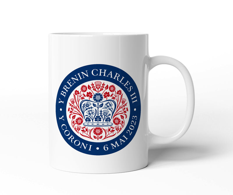 King Charles Coronation Official WELSH Blue And Red Logo Mug