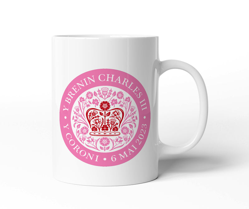 King Charles Coronation Official WELSH Pink Logo Mug