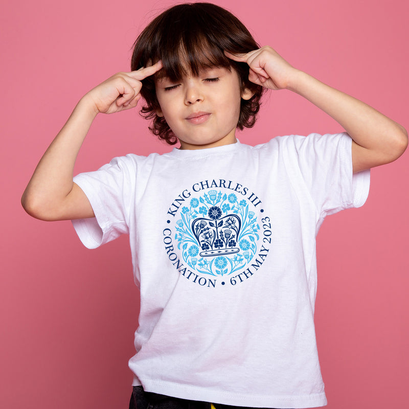 King Charles III Coronation Plain Blue Official Logo Adult Tee T Shirt Unisex Kids - T Shirt For Coronation