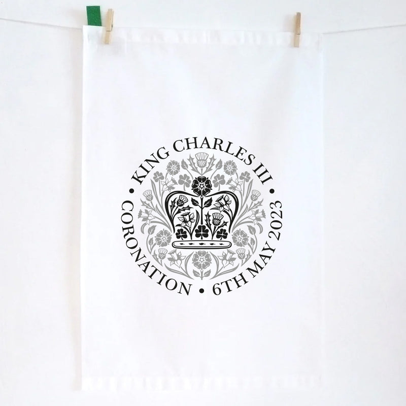KING CHARLES OFFICIAL ENGLISH BLACK LOGO TEA TOWEL