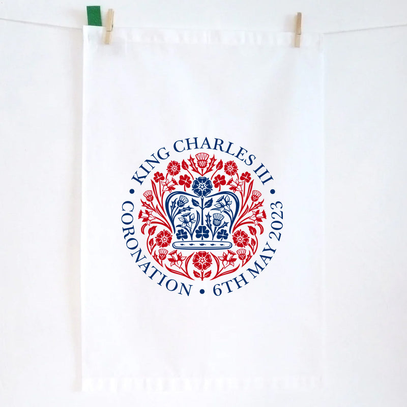 KING CHARLES OFFICIAL ENGLISH WHITE LOGO TEA TOWEL