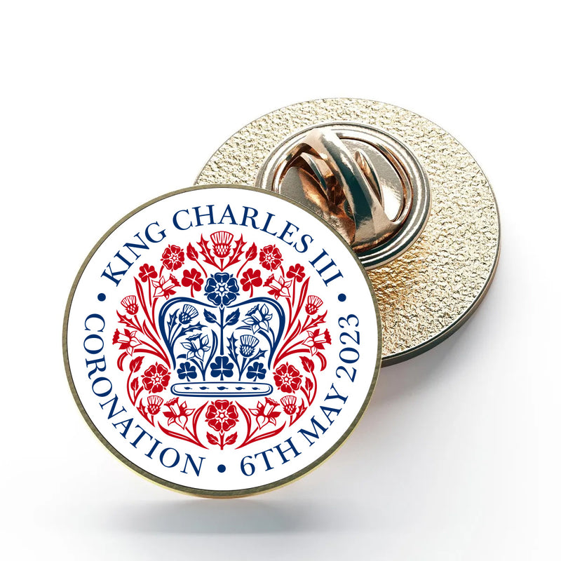 GUARANTEED BEFORE SATURDAY - KING CHARLES CORONATION 2023 OFFICIAL ENGLISH WHITE METAL NAME LOGO PIN BADGE 25MM (1")