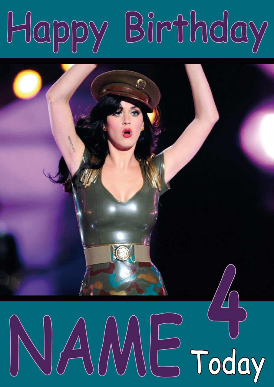 Katie Perry Personalised Music Style Kids Adult FUNNY Birthday Card