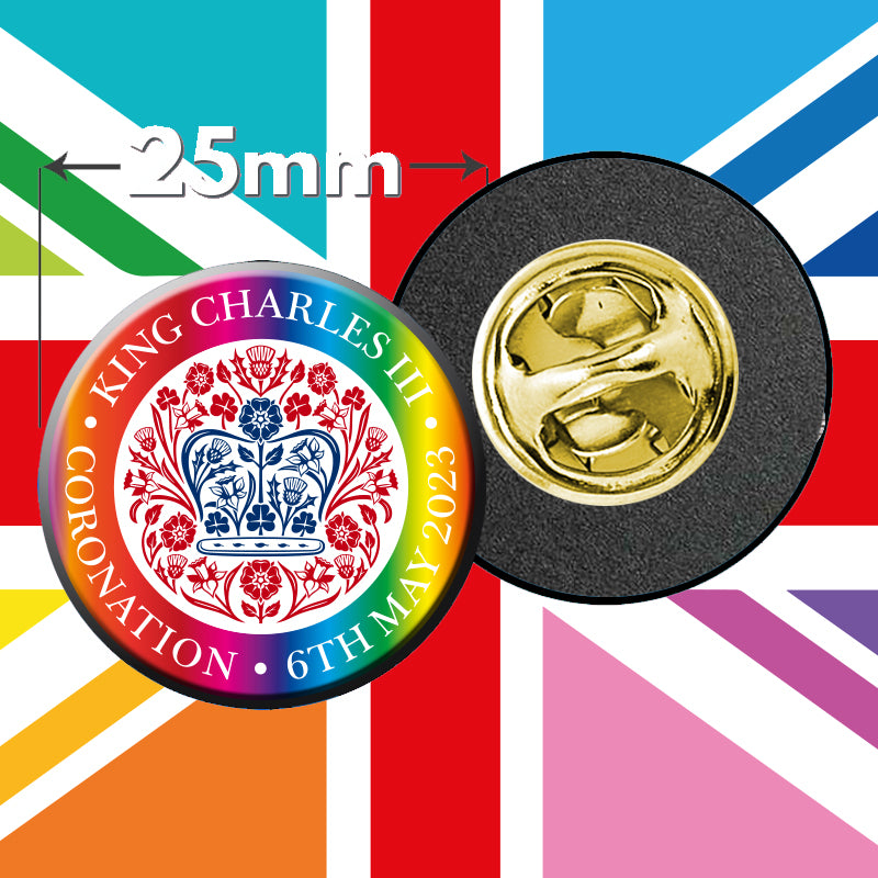Copy of King Charles III Rainbow/LGBT coronation official logo clutch pin badge - coronation gift - king charles pin badge - metal clasp badge - school badge