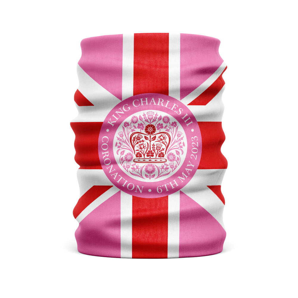 King Charles III coronation Pink Ladies Union Jack snood - king charles face warmers - royal family snood - coronation snood