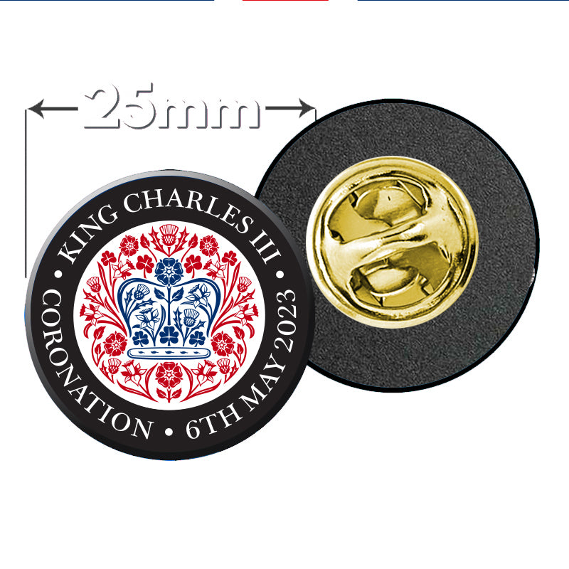 King Charles III Black And Red coronation official logo clutch pin badge - coronation gift - king charles pin badge - metal clasp badge - school badge