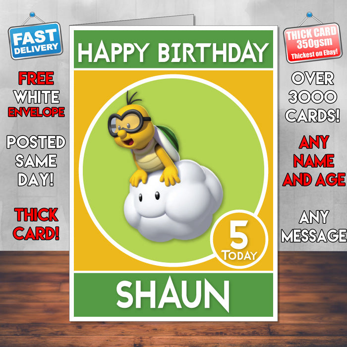 Lakitu Super Mario Inspired Theme Personalised Kids Inspired Birthday Card (SA060917) β Lakitu Super Mario Inspired Theme Personalised Birthday Card β personalised Birthday Card