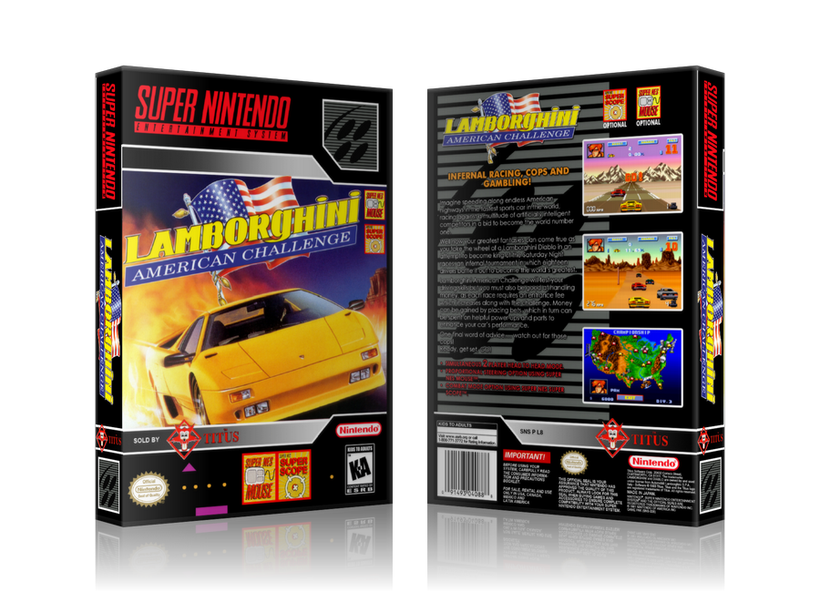 Lamborghini American Challenge Replacement Nintendo SNES Game Case Or Cover β SNES Replacement Game case product image 1