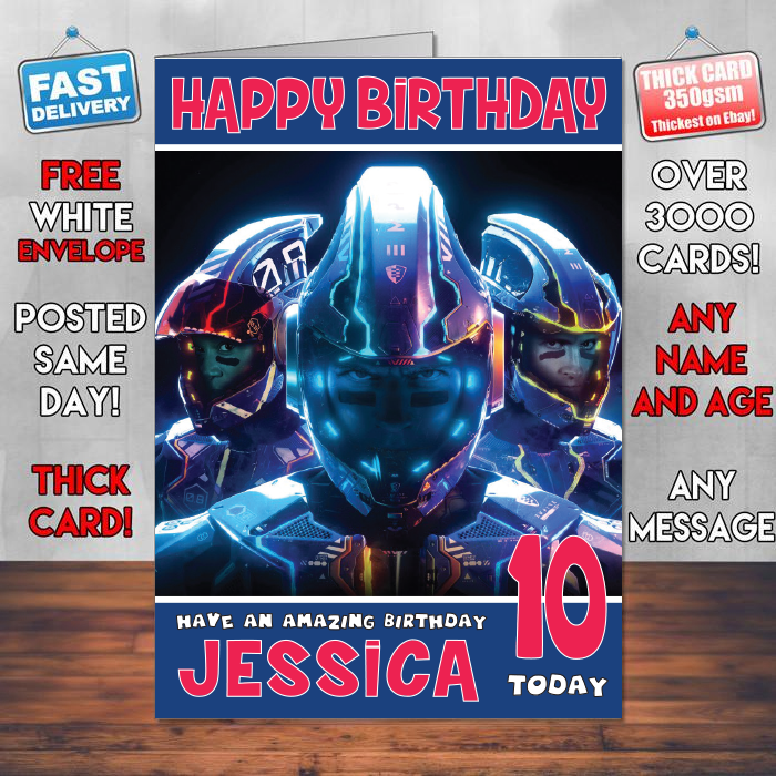 Personalised Laser League E3 Inspired Style Game Kids Inspired Birthday Card (SA)