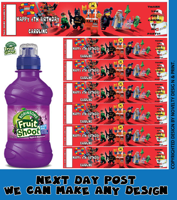 Lego Label Inspired Theme Personalised Party Fruit Shoot Label Sticker