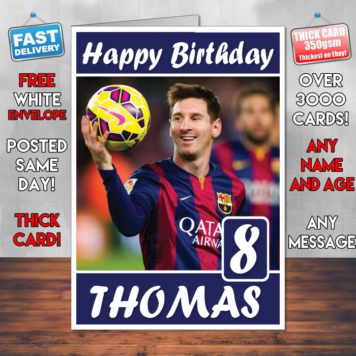 Lionel Messi Soccer Theme Inspired Kids Inspired Adult Personalised Sports Birthday Card (SA)