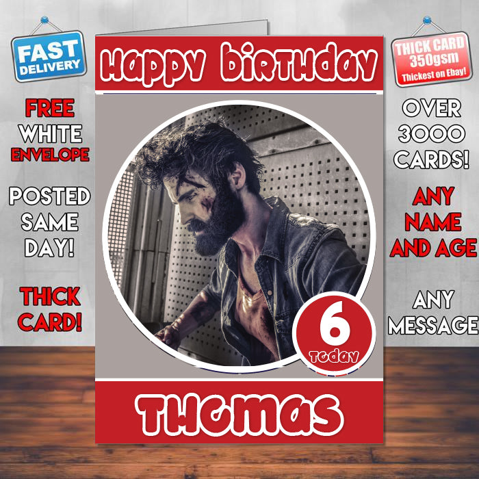 Logan Cosplay Theme Style Personalised Kids Inspired Movie Birthday Card (SA)