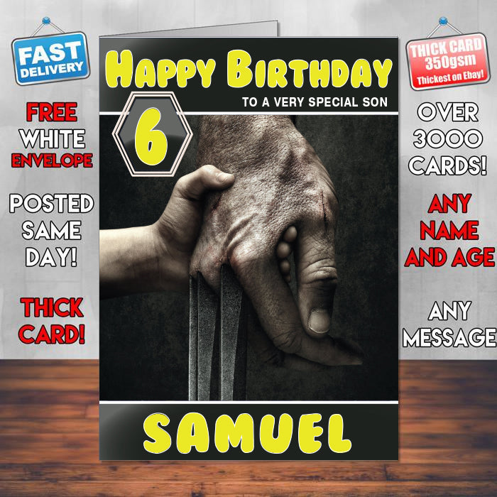 Logan 4k Theme Style Personalised Kids Inspired Movie Birthday Card (SA)