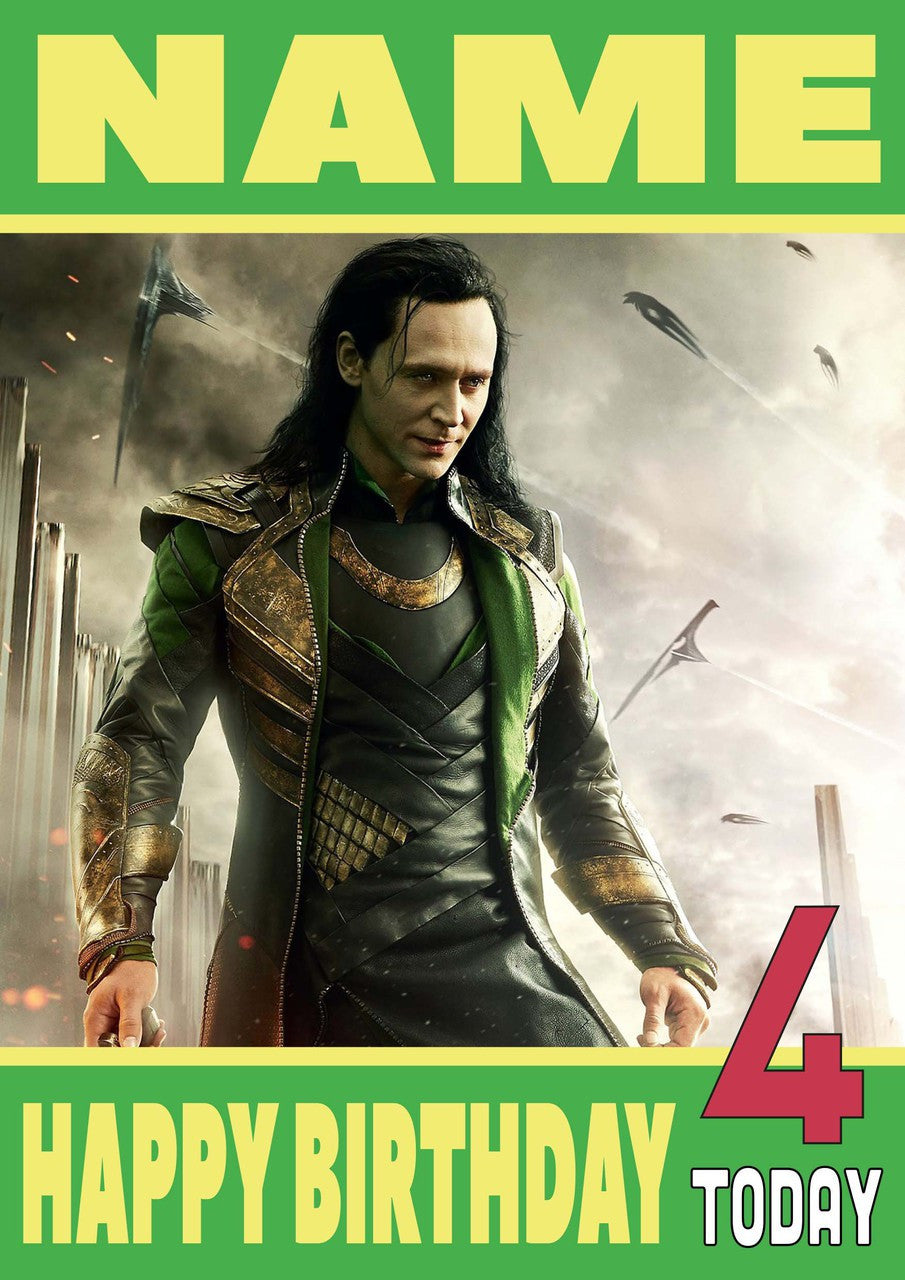 Loki THEME INSPIRED Style PERSONALISED Kids Adult FUNNY Birthday Card 2 – Loki Theme Personalised Kids Adult Funny Birthday Card 2
