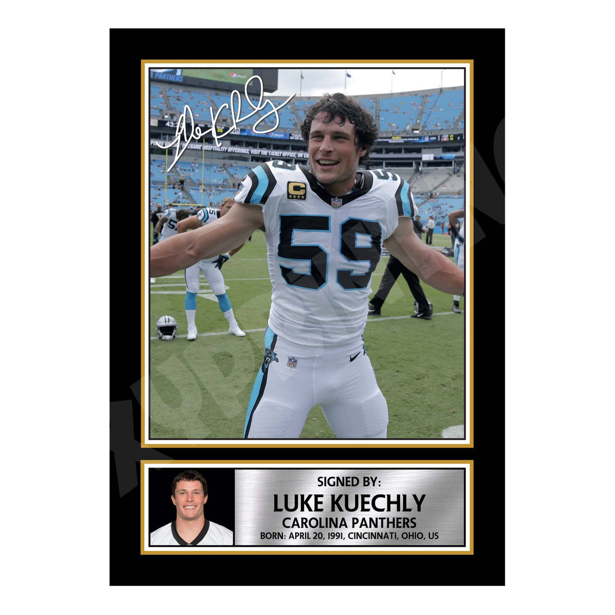 Luke Kuechly 2 American Football Printed Signature Print – A1 Print Only