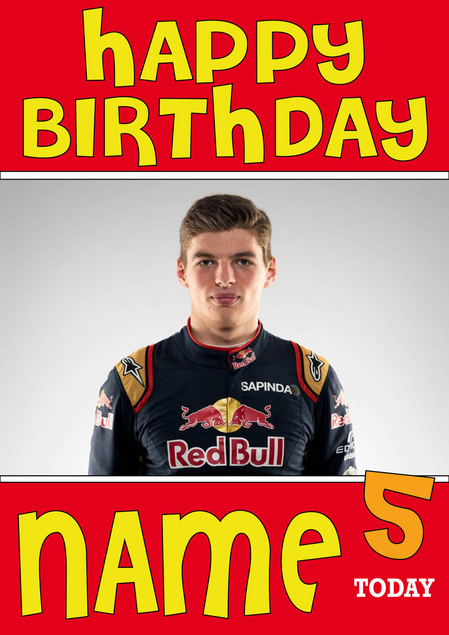 Personalised Max Verstappen MOTORSPORT THEME INSPIRED PERSONALISED Kids Adult Birthday Card β Personalised Max Verstappen F1 Theme Inspired Personalised Kids Adult Birthday