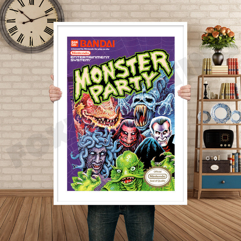 Monster Party Retro GAME INSPIRED THEME Nintendo NES Gaming A4 A3 A2 Or A1 Poster Art 407