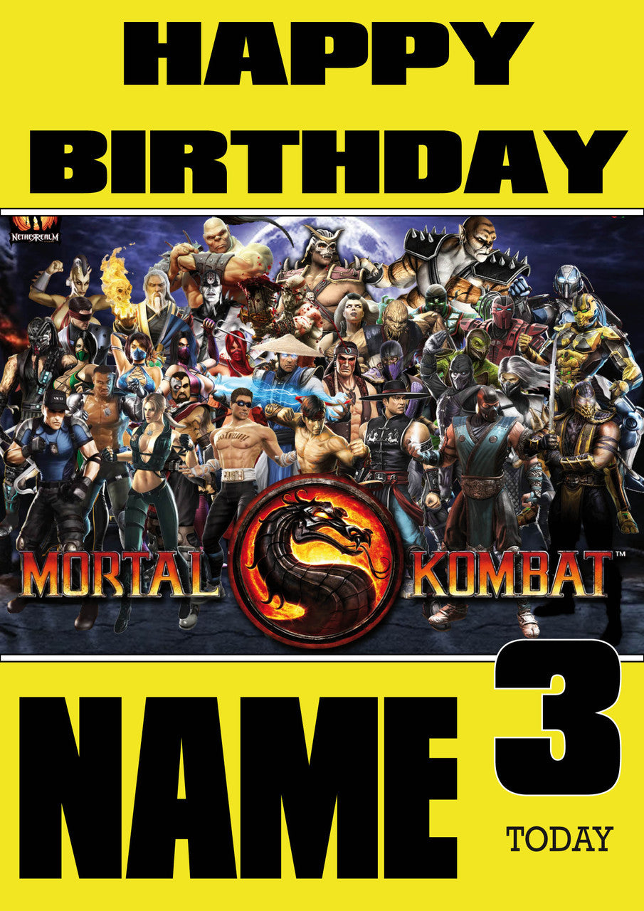 Retro Gaming Mortal Kombat THEME INSPIRED Kids Adult Personalised Birthday Card 2