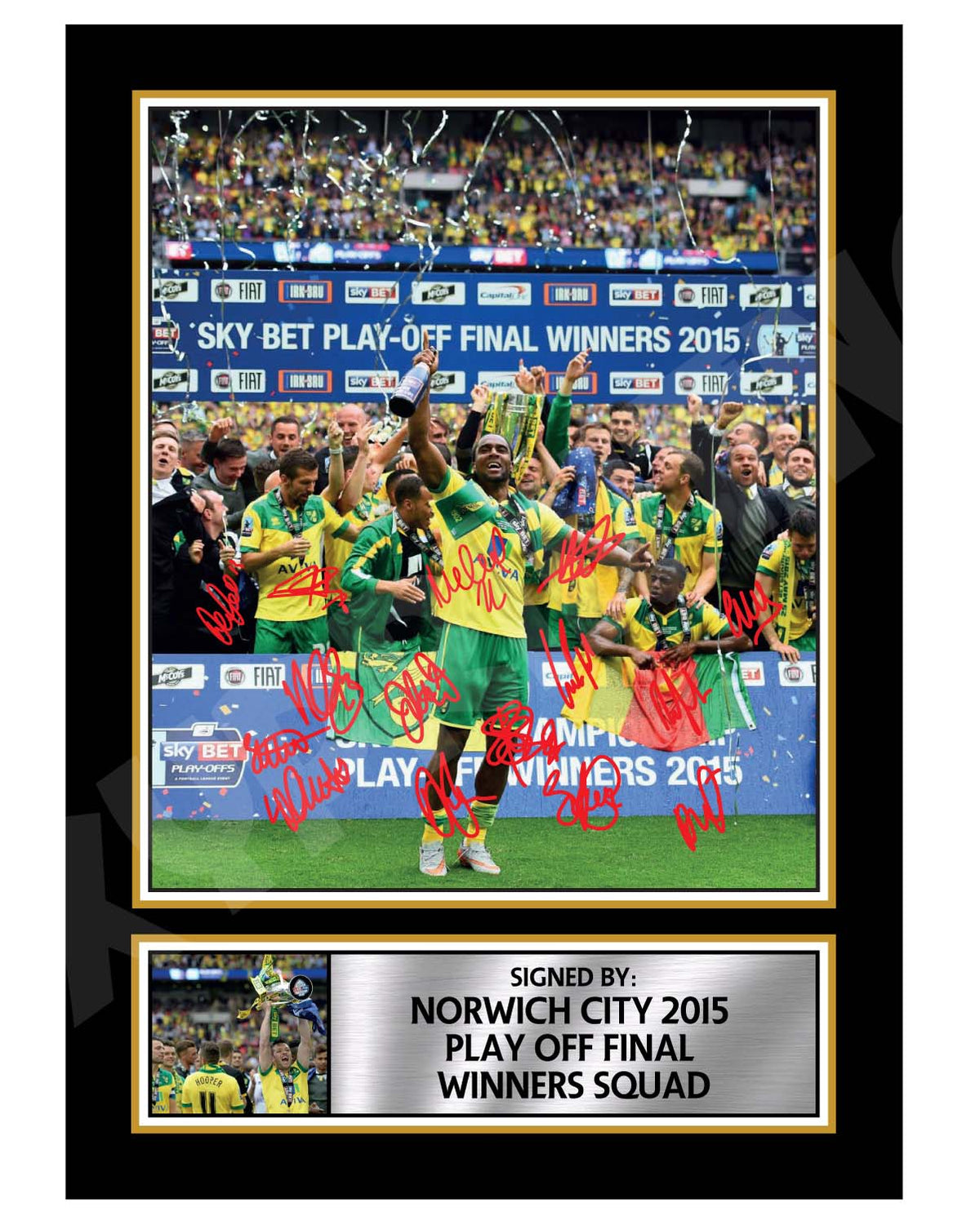 NORWICH CITY 2015 PLAY OFF FINAL WINNERS SQUAD 2 Football Player Printed Signature Print – Norwich City 2015 Play OFF Final Winners Squad 2 Football Player Printed – A1 Print Only