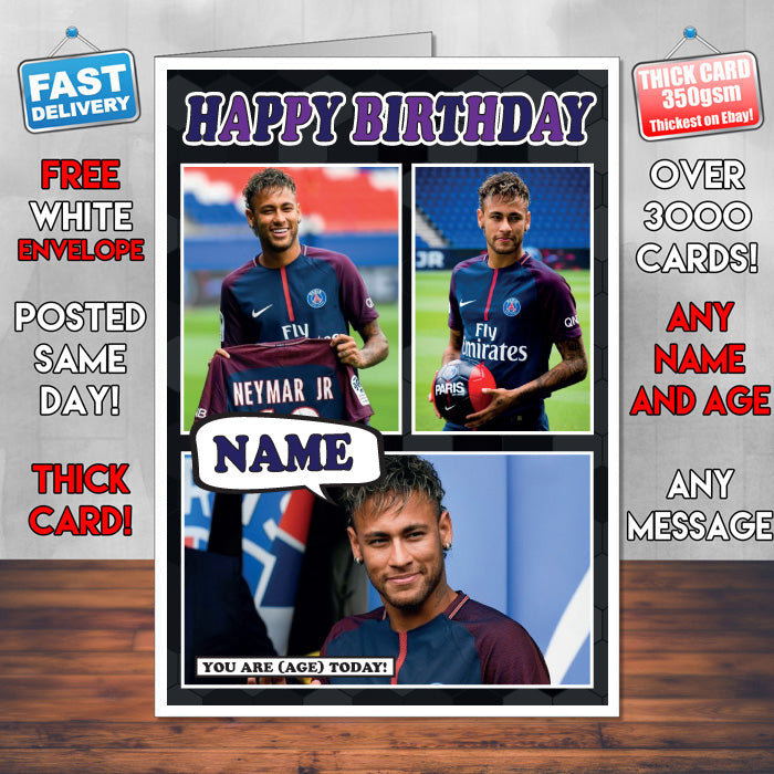 Neymar Jr. PSG Birthday Inspired Style Personalised Football Birthday Card