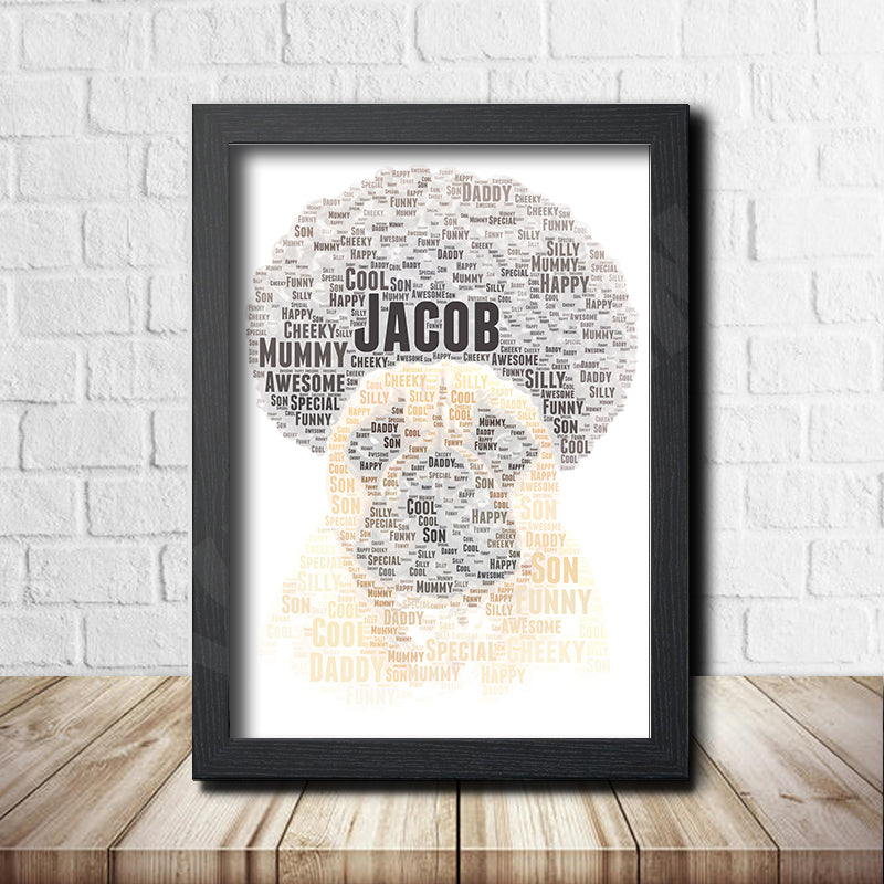 Personalised Pug 4 Word Art Poster Print β Personalised pug word art print in a black frame