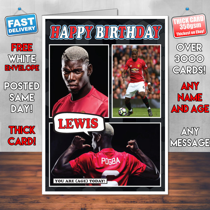 Paul Pogba Man U Inspired Style Personalised Football Birthday Card β Paul Pogba Man U Personalised Football Birthday Card