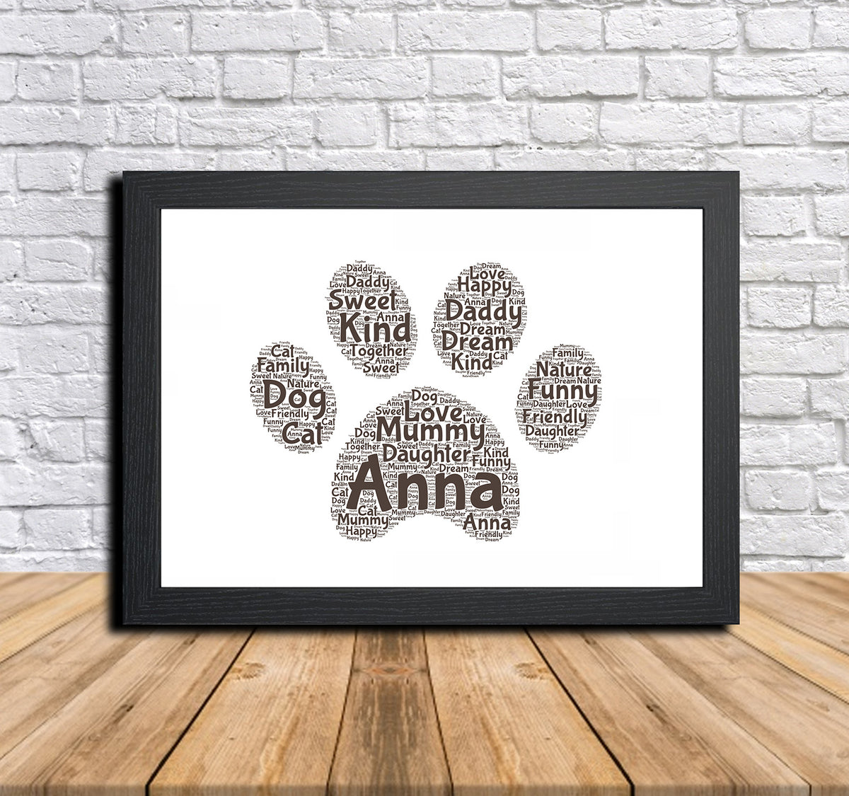 Personalised Paw Print 1 Word Art Poster Print β Personalised paw print word art print in a black frame