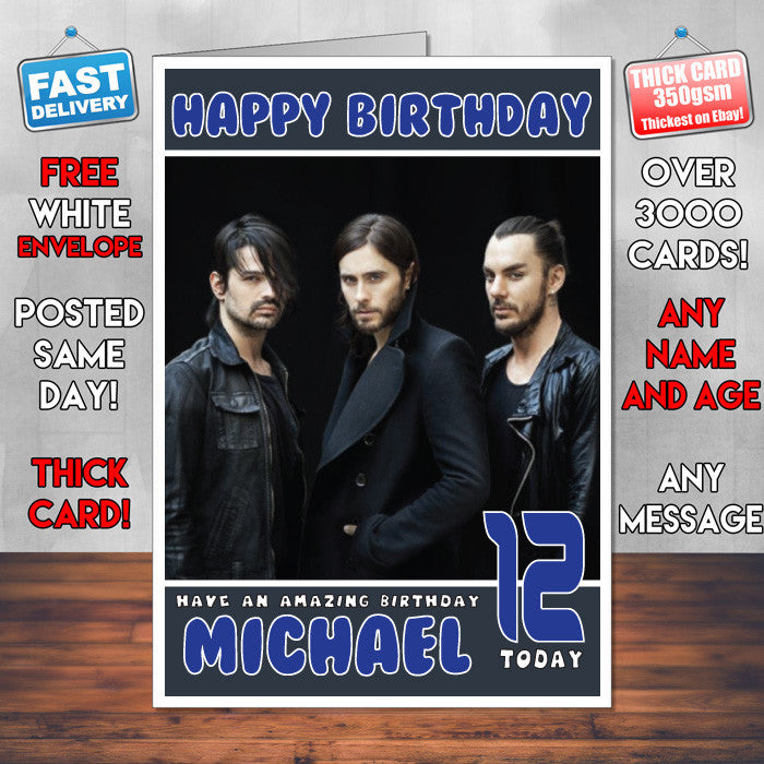 Personalised 30 Seconds to Mars 1 Inspired Theme Music Birthday Card