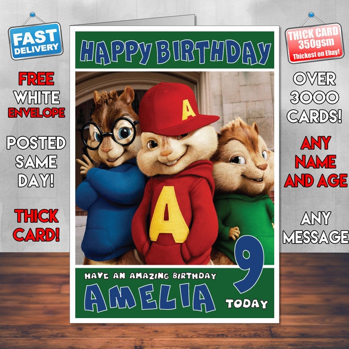 Personalised Alvin And The Chipmunks 2 Style Inspired Cartoon Birthday Card (SA)