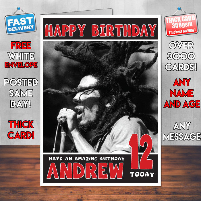 Personalised Bob Marley 1 Celebrity Inspired Style Birthday Card (SA) – Personalised Bob Marley 1 Celebrity Birthday Card