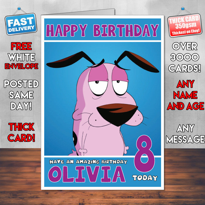 Personalised Courage The Cowardly Dog 2 Style Inspired Cartoon Birthday Card (SA)