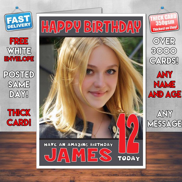 Personalised Dakota Fanning 1 INSPIRED THEME Celebrity Birthday Card (SA) – Personalised Dakota Fanning 1 Inspired Theme Celebrity Birthday Card