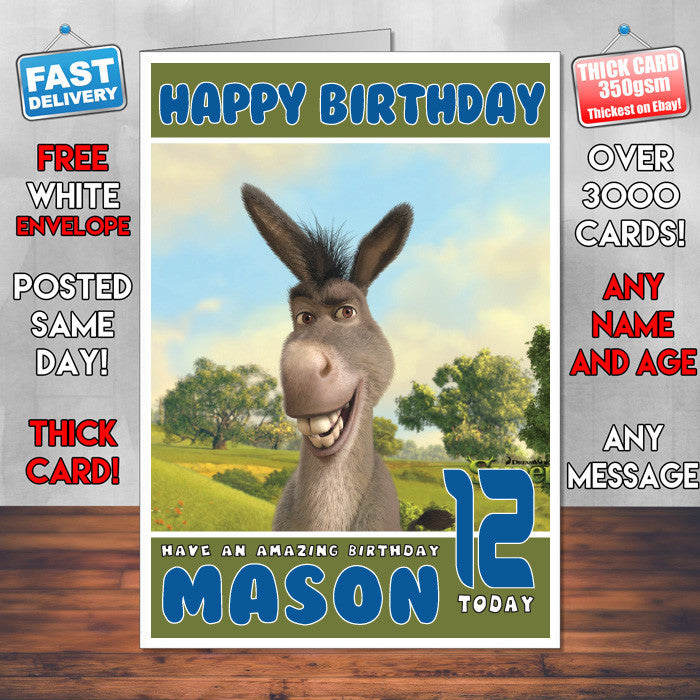 Personalised Donkey Of Shrek Style Inspired Cartoon Birthday Card (SA) – Personalised Donkey Of Shrek Style Inspired Cartoon Birthday Card
