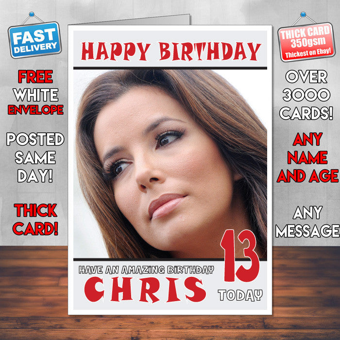 Personalised Eva Longoria 1 INSPIRED THEME Celebrity Birthday Card (SA) β Personalised Eva Longoria 1 Inspired Theme Celebrity Birthday Card