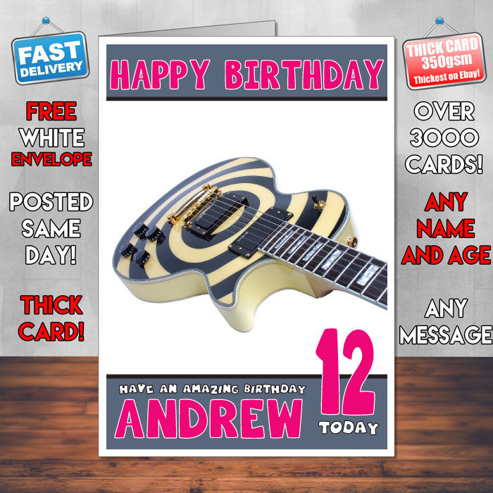 Personalised Gibson Guitar INSPIRED THEME Music Birthday Card (SA)