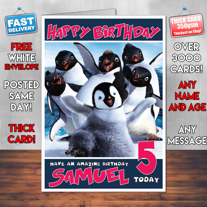 Personalised Happy Feet 2 Style Inspired Cartoon Birthday Card (SA)